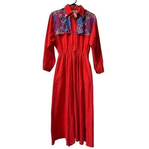 Sas'sa Red Western Dress Size 9/10 Cowgirl Aztec Classic 80s Vintage Y2K Country